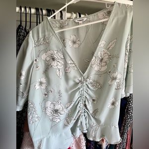 Express Floral Ruched Peplum Crop Top